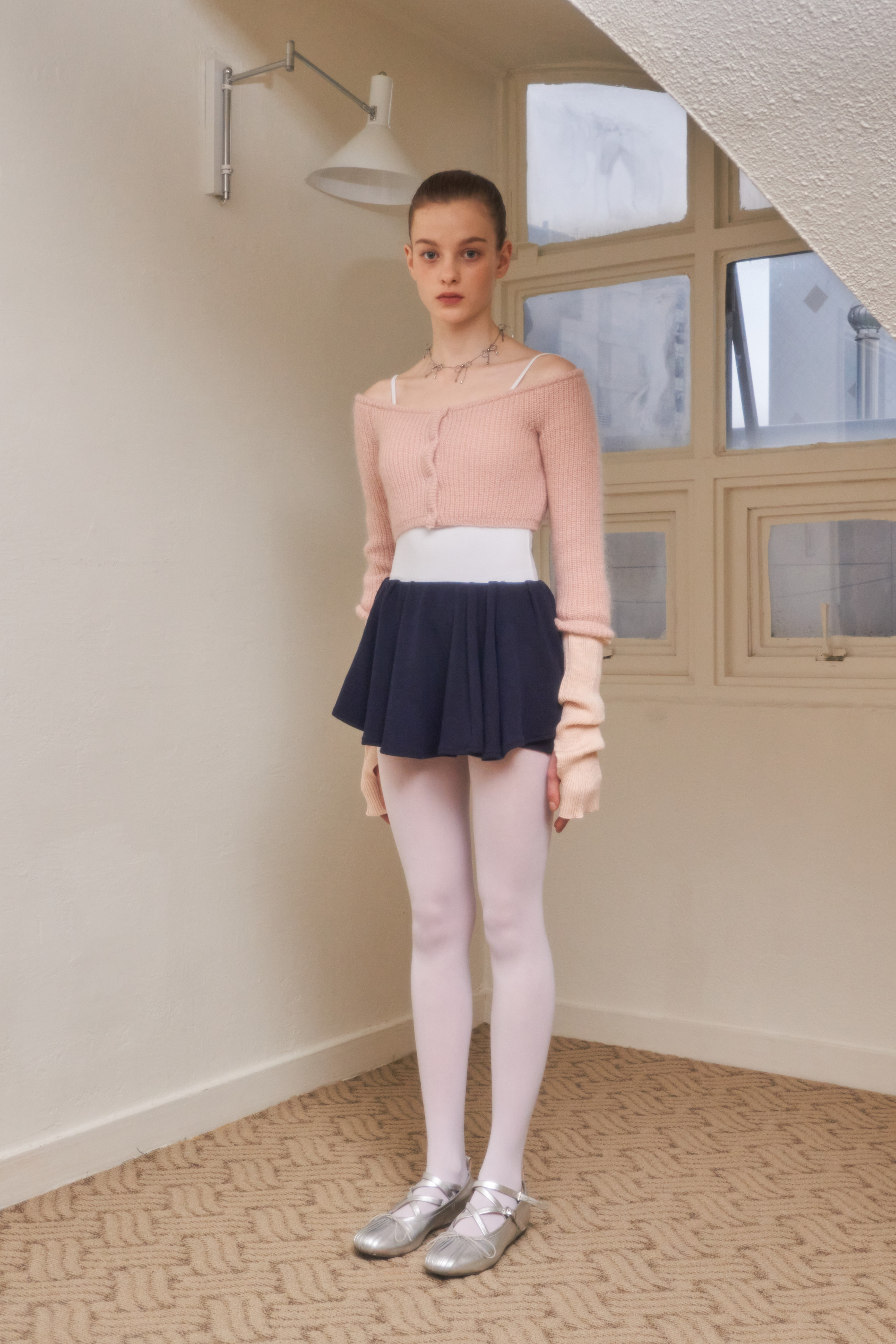 Ballet Crop Knit Cardigan(Pink/Grey)