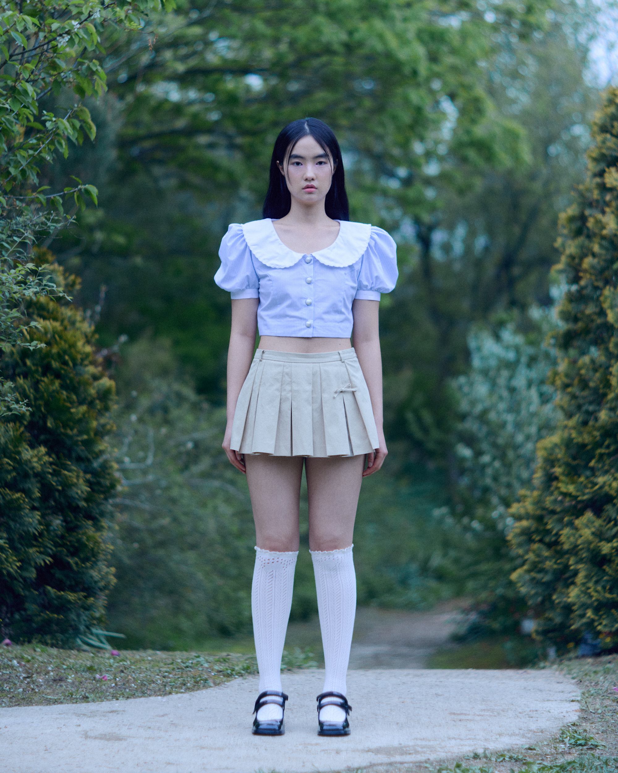 Lace Pleats Mini Skirt(Beige)